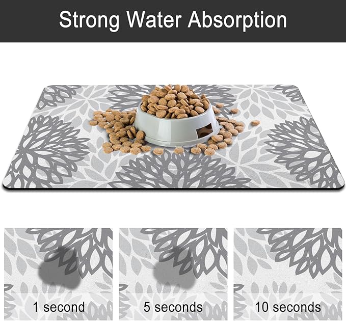 Dog Food Mats for Floors, Absorbent and Quick-Drying Pet Cat Food Mat,Anti-Fouling and Easy-to-Clean Pet Feeding Mat,Dog Bowl Mat for Messy Drinking Water Bowls.16x24, Bohemia Dahlia Floral Style