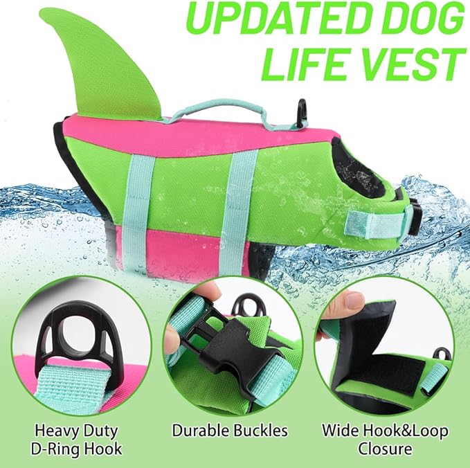 EMUST Dog Life Vest for Swimming, Ripstop Medium Dog Safety Preserver for Pool Beach Boating (M, Green)