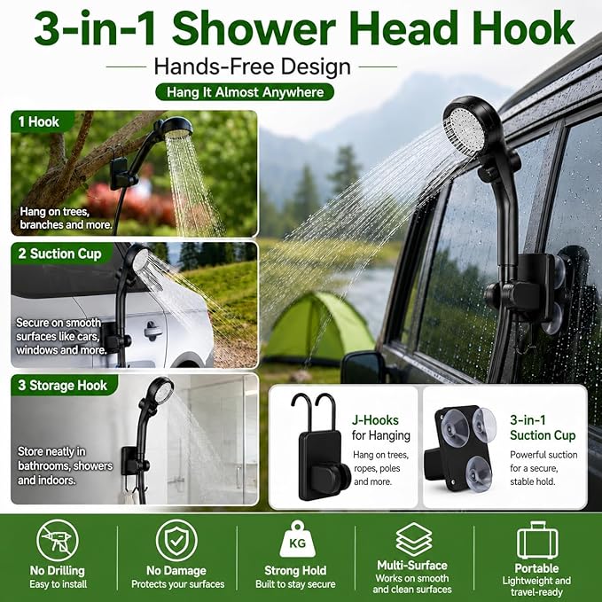 Portable Shower for Camping, 6000mAh Rechargeable Camping Shower with Intelligent LED Display, Foldable Bucket, 4 Spray Modes, IPX7 Waterproof Outdoor Camp Pump for Hiking, Travel, Car, Pet