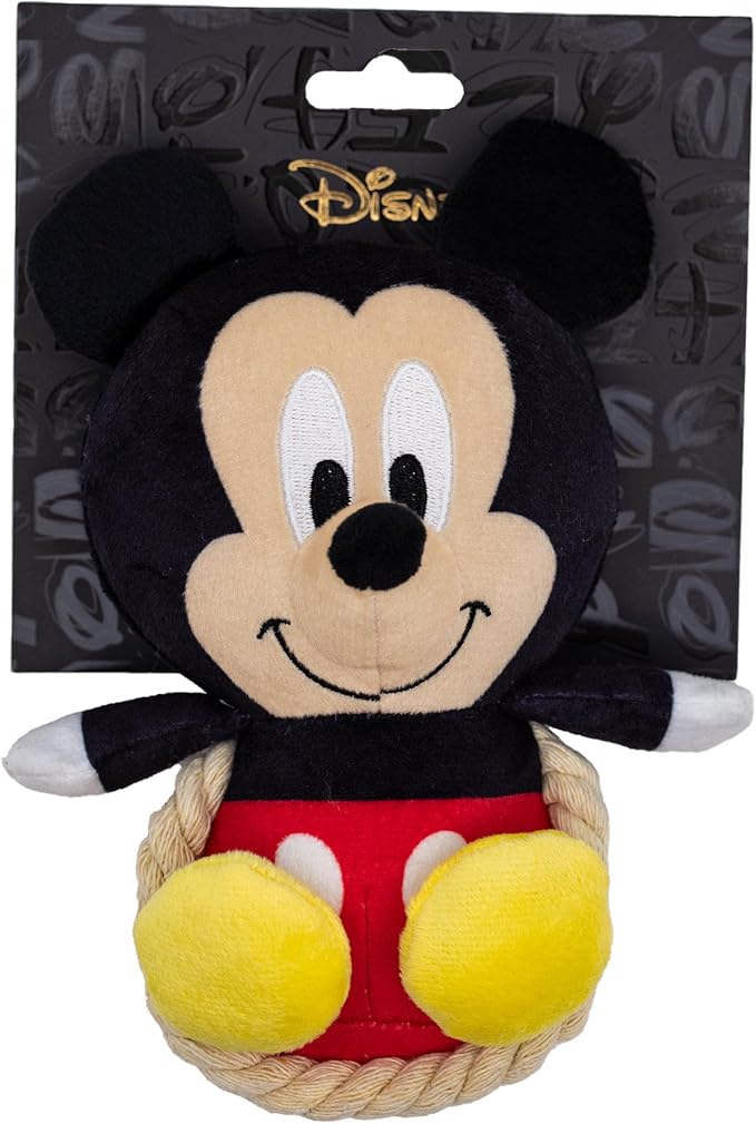 Buckle-Down Disney Dog Toy, Mickey Mouse Chibi Sitting Pose Pet Toy, Plush with Rope