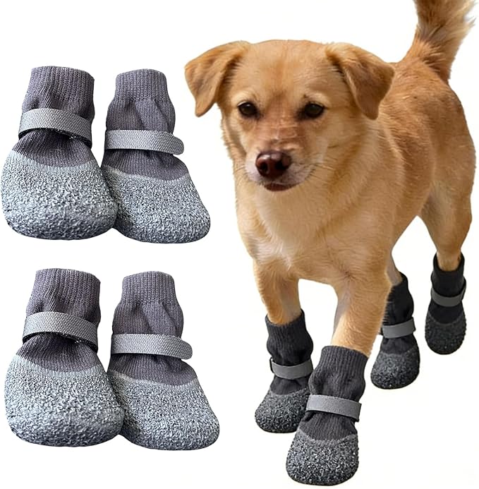 Dog Boots,Dog Paw Protectors Socks for Hot Pavement,Anti Slip Dog Shoes for Hardwood Floors_M(Black)