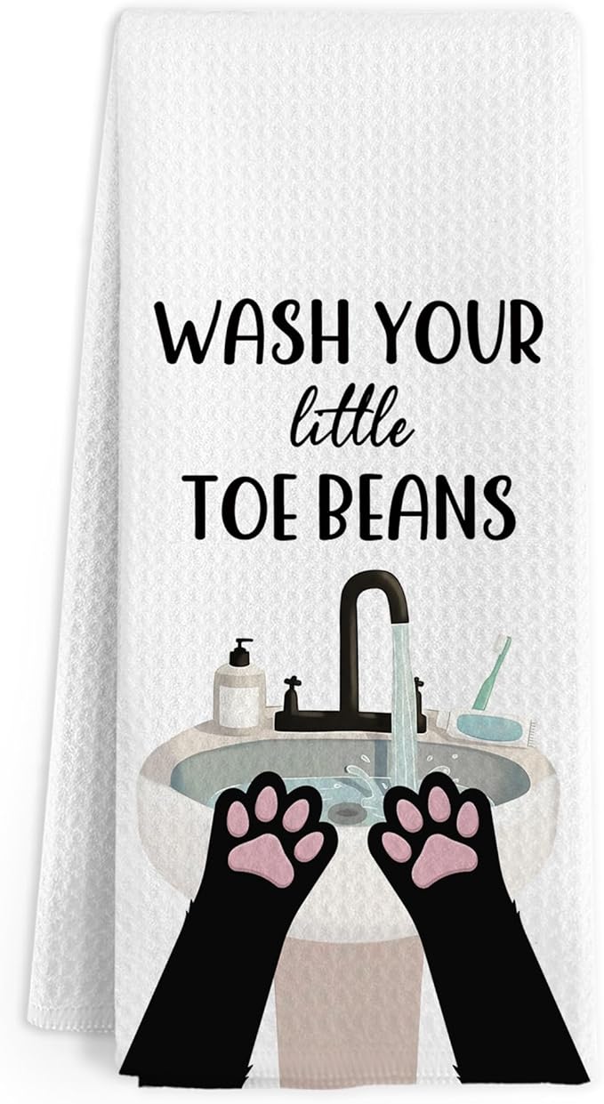 Funny Cat Paws Hand Towels for Bathroom, Wash Your Little Toe Beans Decorative Hand Towels, Cats Themed Dish Tea Towel for Kitchen Bathroom Decor, Cats Lover Gifts for Women Men, 16x24 Inch