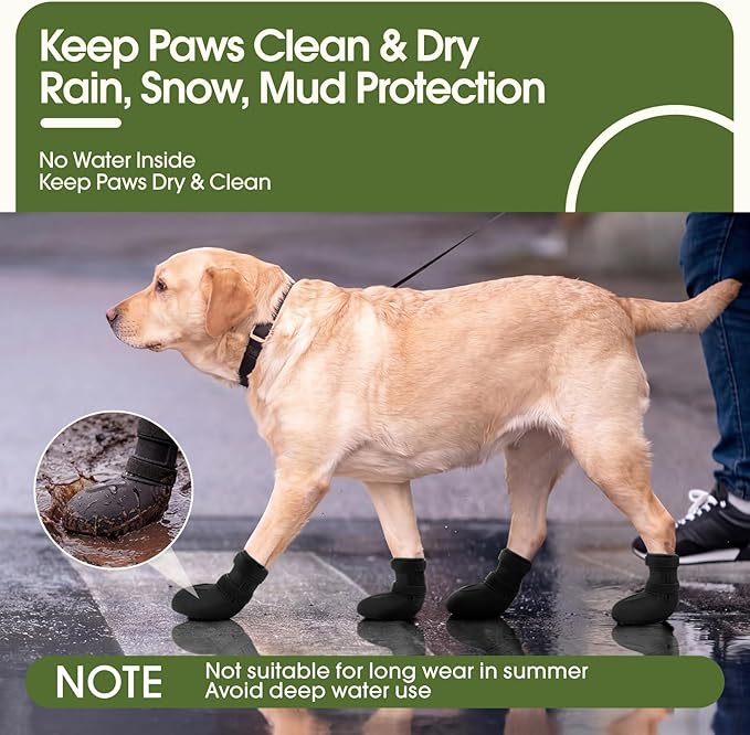 Dog Rain Boots Waterproof, 4PCS Dogs Shoes Non Slip Dog Boots & Paw Protectors, Easy On Rubber Doggie Booties Pet Shoes for Hot Pavement Snow Rain, Dog Rainboots for Small Medium Large Dogs, Black 2XL