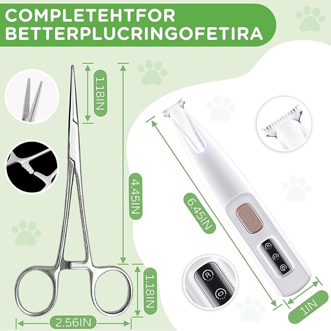 Dog Ear Powder Set, Dog Ear Hair Removal Tool 1.76oz/50g - 5 Inch Hemostat and Petour Paw Trimmer, Dog Ear Powder for Hair Removal - Dog Ear Plucking Tool