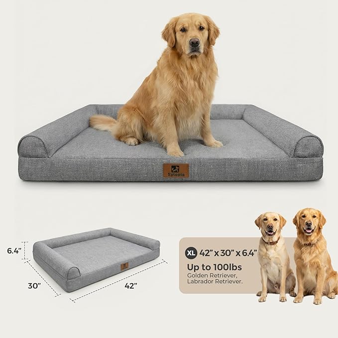 Sytopia 42 Inch Indestructible Dog Beds for Large Dogs, Big Chew Proof Orthopedic Egg Crate Foam Pet Bed with Washable Removable Cover and Anti-Slip Bottom, Grey