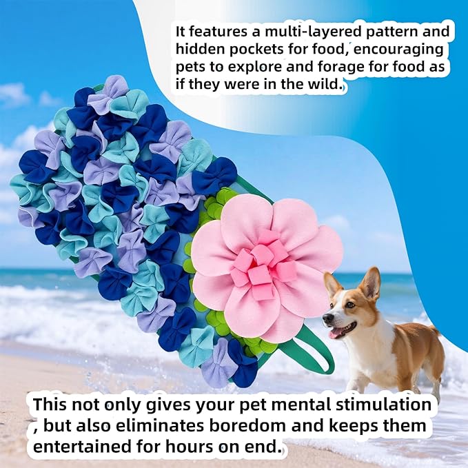 Snuffle Mat for Dogs, Snuffle Mat for Cats Rabbit Foraging Mat Interactive Feed Game Puzzle Toy for Rabbit Bunny Guinea Pigs Chinchillas Ferrets Feeding Mat Bedding Cage Accessories Blue-Purple