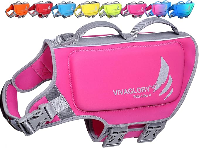 VIVAGLORY High Buoyancy Dog Life Vest, Swimming Vest with Handle, Dog Life Jacket for Swimming & Boating, Buoyancy for Puppy Doggy, XL, Pink