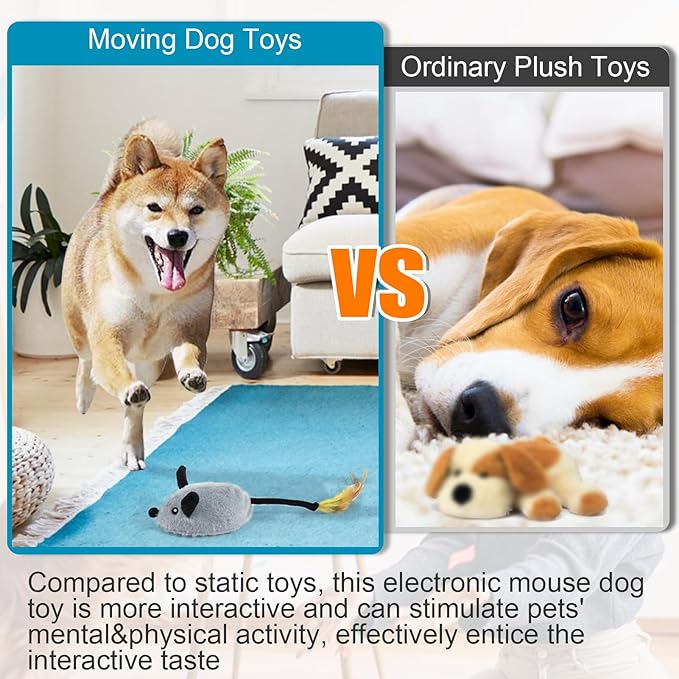 Mity rain Interactive Dog Toys,Fake Remote Control Dog Toy with Automatic Sensor, Dog Mouse Toy with Realistic Sound & Extended Tail, Automatic Dog Toy for Cats Dogs Pet, Squeaky Dog Toys Gray