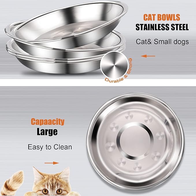 24 Pcs Stainless Steel Cat Bowls Shallow Pet Dish Food Replacement Whisker Relief Cat Water Dish for Small Dogs and Cats