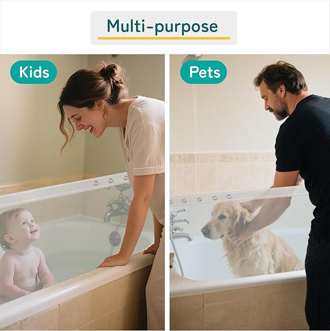 Bathtub Splash Guard for Kids & Pets | Splash-Proof & Adjustable Design | Easy Installation | Transparent Tub Splash Guard | Splash Guard for Bathtub | Bathtub Splash Guard for Tub Kids