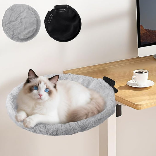 2-in-1 Cat Desk Bed (Vertical & Horizontal Clamp), Space-Saving Cats Bed for Desk Includes 2 Covers (Winter Plush + Summer Mesh), Sturdy Cat Desk Hammock for Indoor Cats, Holds up to 40 lb