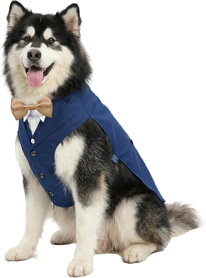 AVERYDAY Dog Tuxedo with Bow Tie for Wedding Outfit, Dog Suit Costume for Christmas Halloween Valentine’s Day, Adjustable Pet Tux Harness with Leash Ring, Formal Wear for Small Medium Large Dogs