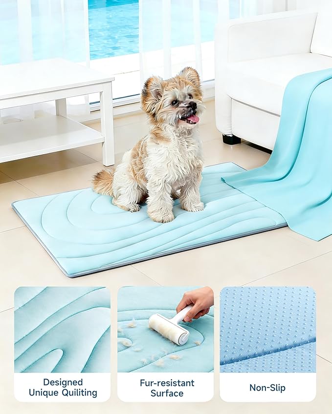 Cooling Mat for Dogs, 59"x40" Self-Cooling Pet Bed - Advanced Arc-Chill Technology 3.0 (QMAX>0.5) for Instant Cool, Non-Slip Washable Floor Mat for XL-Large Dogs, Indoor Outdoor Use - Blue