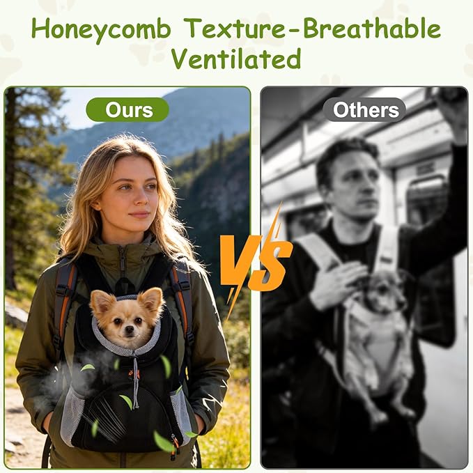 Pet Dog Carrier Backpack, Dog Front Backpack, Pet Carrier Backpack, Front Carrier Backpack, Ventilated Mesh Dog Travel Back Pack for Hiking Cycling Outdoor (6.6-15.4 lbs)