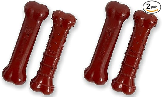 Nylabone Power Chew Basted Blast Dual Flavored Dog Chew Toys for Aggressive Chewers - Durable Dog Bones with 2 Layers of Flavor - Bacon and Steak Flavor, Small/Regular (2 Count) (Pack of 2)