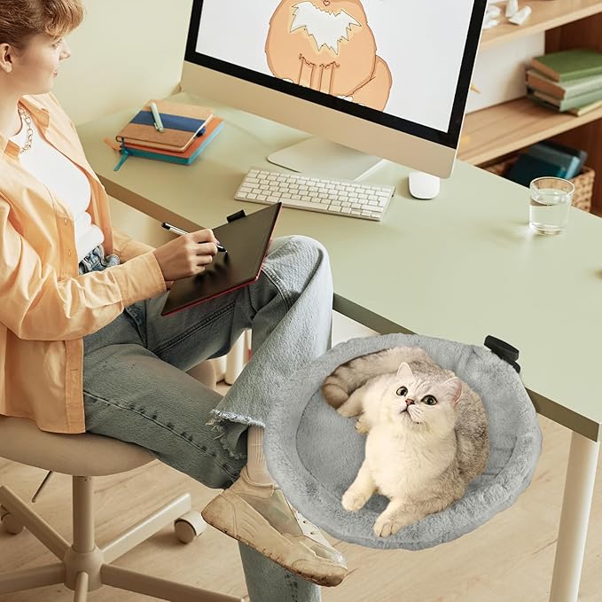 2-in-1 Cat Desk Bed (Vertical & Horizontal Clamp), Space-Saving Cats Bed for Desk Includes 2 Covers (Winter Plush + Summer Mesh), Sturdy Cat Desk Hammock for Indoor Cats, Holds up to 40 lb