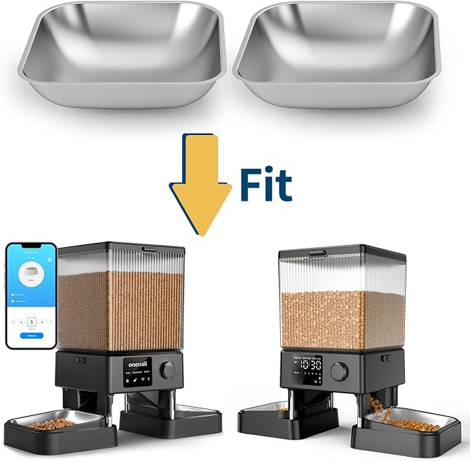 oneisall Stainless Steel Bowls for oneisall 5L Automatic Double Bowl Cat Feeder and 5L WiFi Automatic Double Bowl Cat Feeder (Pack of 2)