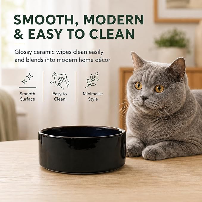 Havniva Cat Bowls Water Bowl Set of Two, 5.1” Ceramic Cat Food and Water Bowl Whisker Friendly Pet Food Bowls for Indoor Cats, Wide Cat Water Dish Prevent Whisker Fatigue Non Slip Cat Feeder
