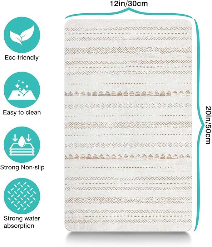 Moroccan Stain Dog Food & Water Mat, Boho Pet Feeding Mat for Floor Non-Slip Waterproof, Super Absorbent Cat Bowl Mat, Easy to Clean Durable Pet Placemat,12" × 20"