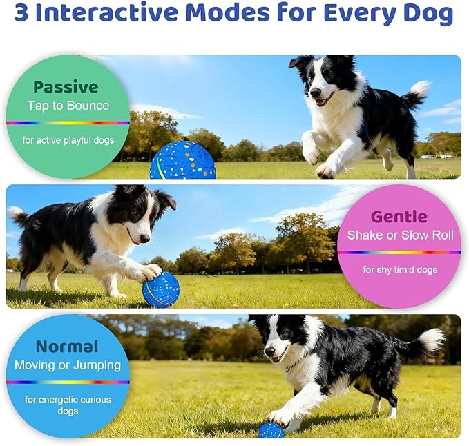 Interactive Dog Ball Toy - Smart Moving Bouncing Dog Ball with RGB Lights, E-TPU Material, 3 Play Modes Automatic Rolling Ball Dogs Toy for Small Medium Dogs Keep Them Busy(Blue)