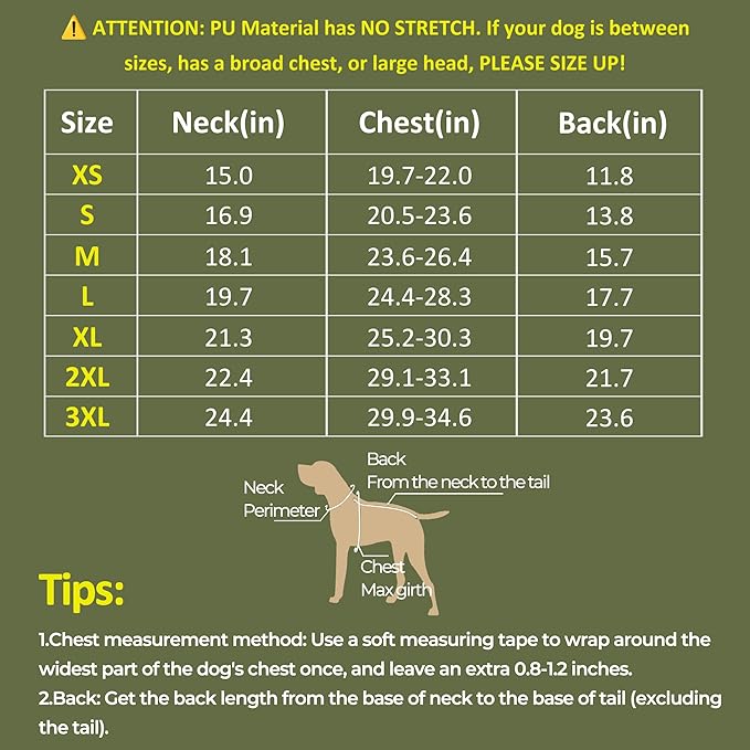 PU Dog Raincoat, Non-Toxic & Odorless Waterproof Vest, Adjustable High Neck and Hook & Loop Belly Closure for Rainy Potty Breaks & Wet Weather Outdoor Walks (Olive Green, X-Small)
