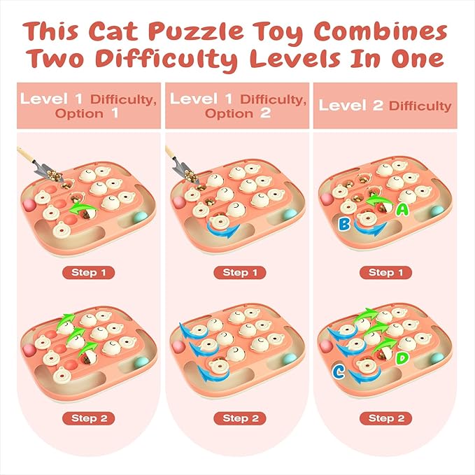 KADTC Cat Puzzle Feeder Toy, Large Size, 2 Ways to Play, 2 Levels of Challenge, Track Balls, Slow Feeder & Mental Stimulation for Indoor Cats