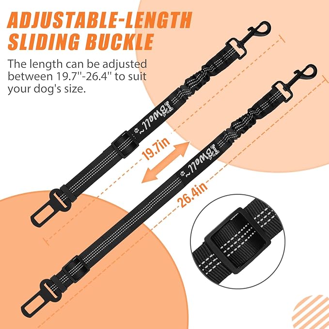 IBWell Dog Seat Belt,3 Piece Set Retractable Dog Car Harness Adjustable Dog Seat Belt for Vehicle Nylon Pet Safety Seat Belts Heavy Duty & Elastic (Black)