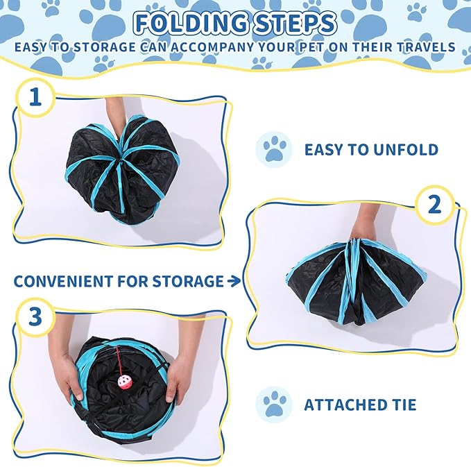 Pet Cat Tunnel, 5 Way Tunnels for Indoor Cats, Collapsible Pet Tunnel for Kitten, Puppy, Rabbit, 25cm-Wide Tunnels, Durable & Breathable, with Peek Hole Toy Ball