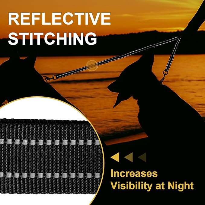 MingXpet Double Dog Leash for Two Dogs, No Pull Dog Leash, 360° Swivel No Tangle for Medium Dogs Walking & Training, Shock Absorbing Reflective Bungee, Black