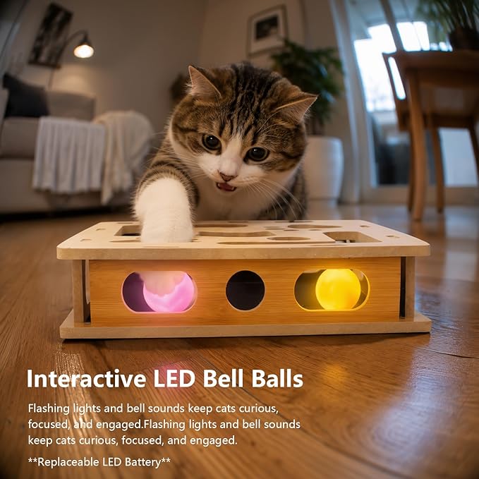 NEW Cat Nail File Enrichment Box, Scratch Puzzle with Sandpaper Surface, Stress-Free Nail Care Alternative, Interactive Maze Scratcher with Bell Ball for Indoor Cats