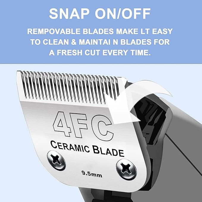 4FC Blade Detachable Pet Clipper Replacement Blades, Ceramic and Stainless Steel, Compatible with Andis, Oster, and Wahl Clippers