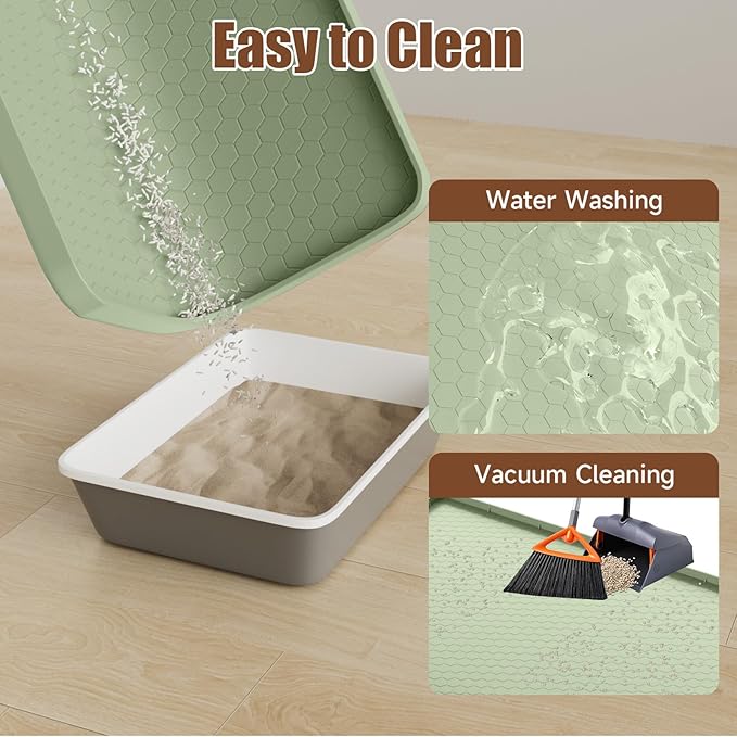 Cat Litter Mat, 34" X 22" Large Silicone Mat Cat Litter Trapping Mat, Waterproof Litter Box Mat, Soft on Kitty Paws, Urine-Proof, Easy to Clean, Non-Slip Kitty Litter Mat for Floor(Green)