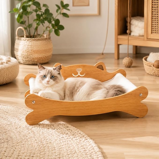 Cat Scratcher Bed for Indoor Cats & Hammock Lounge & Scratch Pad,Wooden Modern Cat Scratcher & Cat Beds & Furniture Sturdy and Durable for All Types of Cats Play and Rest