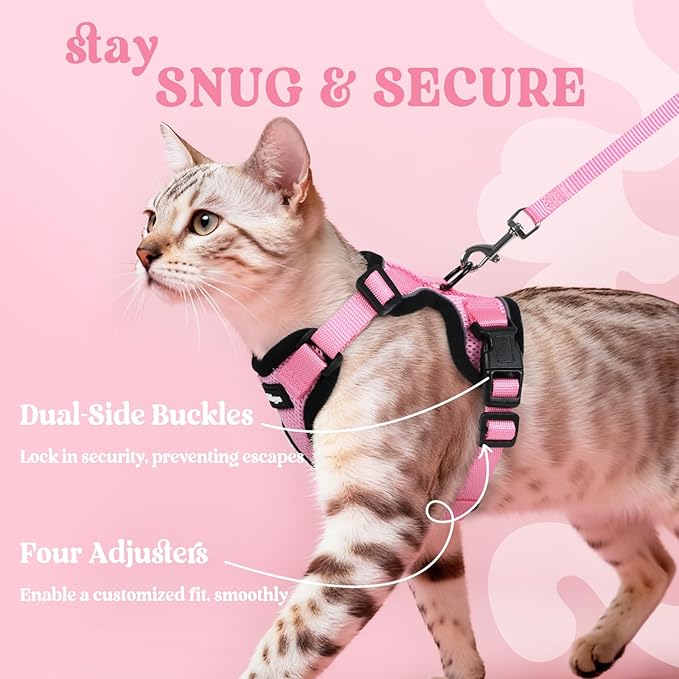 rabbitgoo Cat Harness and Leash Set, Escape Proof Kitten Harness for Safe Outdoor Walks, Soft Breathable Adjustable Vest with Reflective Strips for Kittens and Small Cats, Pink, XS