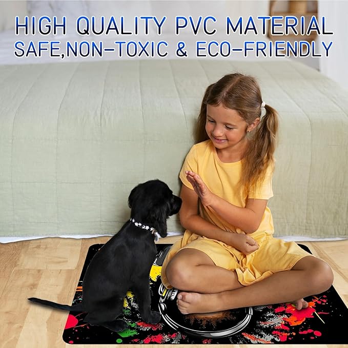 Dog Food Mat, 19.6" x 23.6" Absorbent Pet Feeding Mat for Food and Water, Waterproof Diatom Mud Pet Placemat with Non-Slip Rubber Backing, Cat Bowl Mat for Floors - Black Haired Girl