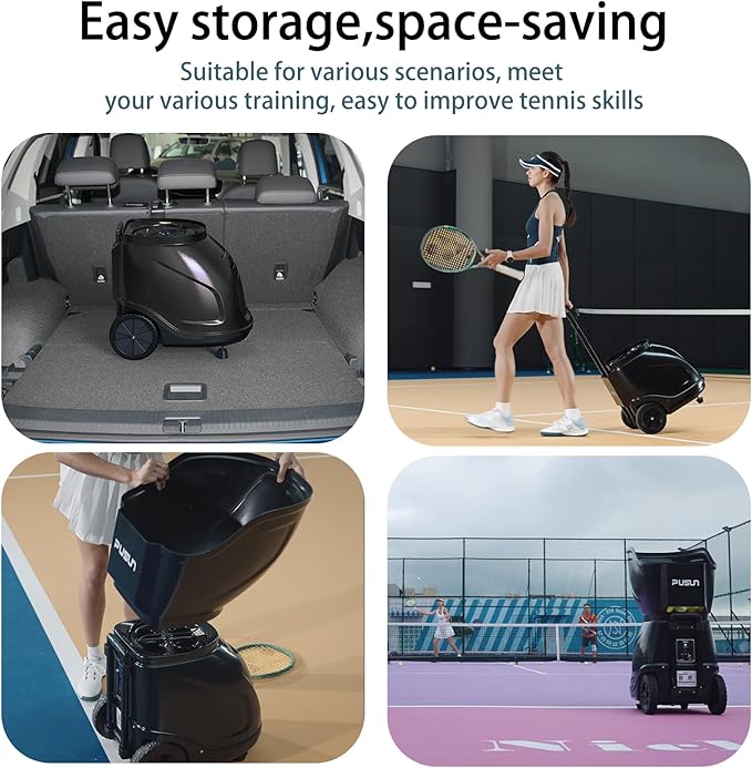PT-9001 Programmable Variable-Speed Tennis Ball Machine | APP & for Apple Watch Control (12 Modes), MAX 140KM/H, 10Hr Battery, 6-Level Spin, 150-Ball Capacity — for Clubs & Advanced Players