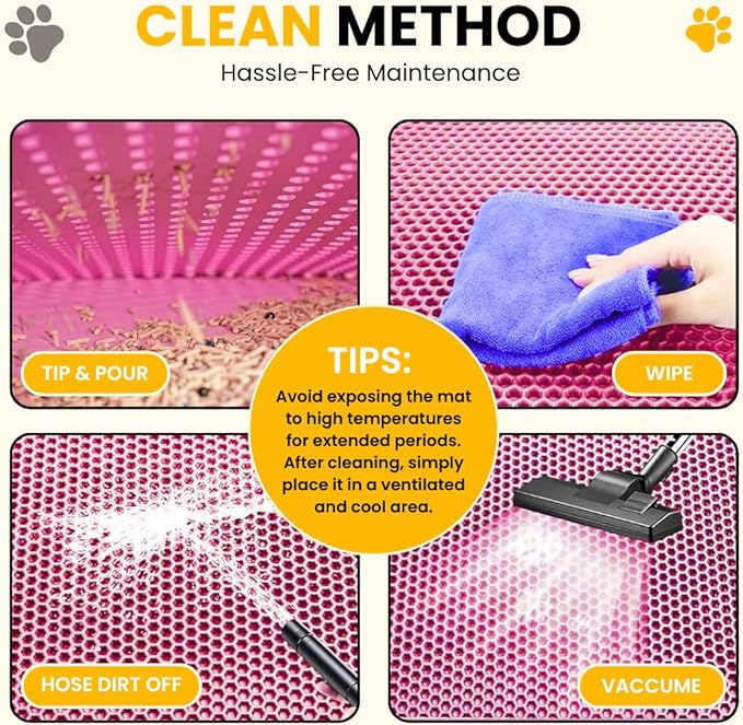 Andalus Brands Medium Cat Litter Mat - Waterproof & Urine-Proof Litter Box Mat, Non-Slip Kitty Litter Mats for Floor, Easy to Clean Litter Trapping Design (24" x 15", Pink)