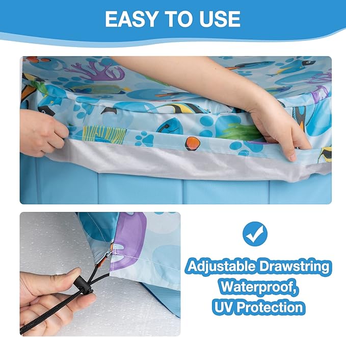 Foldable Round Dog Swimming Pool Cover, for 32 "/63“/48” Collapsible Outdoor Tub, PVC Coating Waterproof and UV Protection, Leakproof Washable Kiddie Pet Small Paddling Bath Accessories