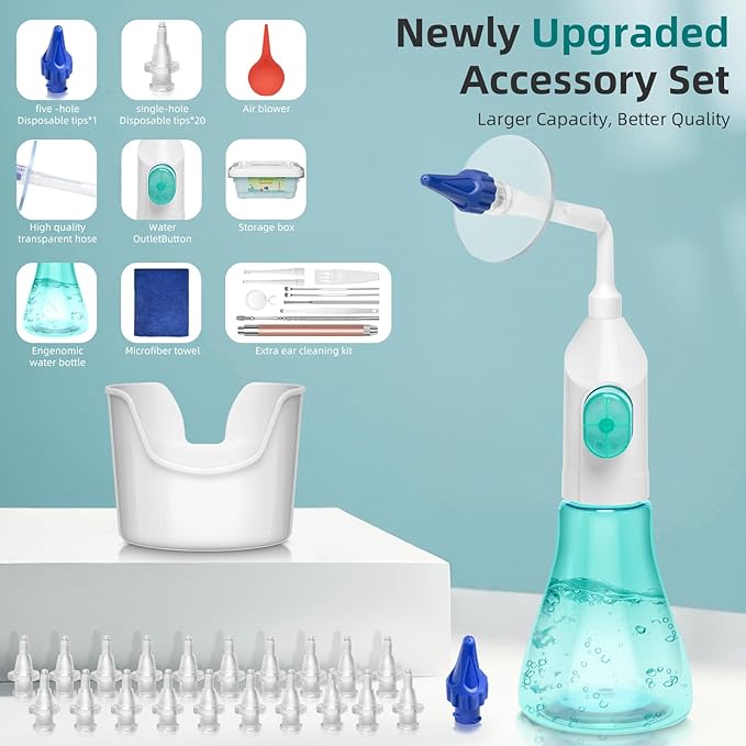 QISXROVY Ear Wax Removal Tool, Ear Cleaning Kit, Safe Ear Irrigation Flushing System for Adults & Kids, Large (50pcs accs), Green