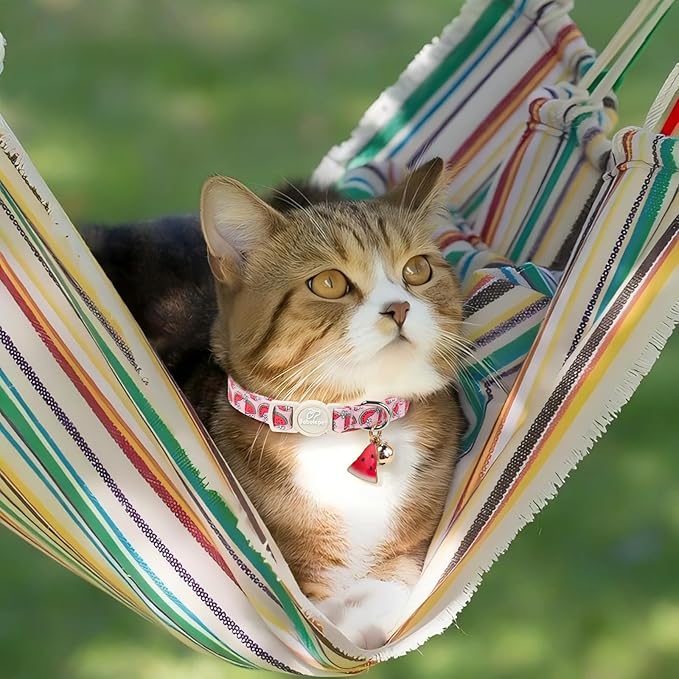 2 Pack Summer Cat Collars - Lavender GRAP & Pink Watermelon Breakaway Safety Cat Collars, Adjustable Soft Boy Girl Kitten Collar for Small Dogs Puppy, Cute Pet Collar with Bell & Pendant