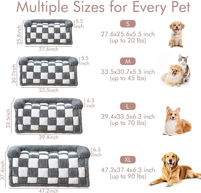 Dog Bed for Couch with Bolster, Comfy Couch Cover for Dogs Washable, Non-Slip Plush Furniture Protector, Calming Fuzzy Lounge Mat, Pet Sofa Accessories (Grey, X-Large)