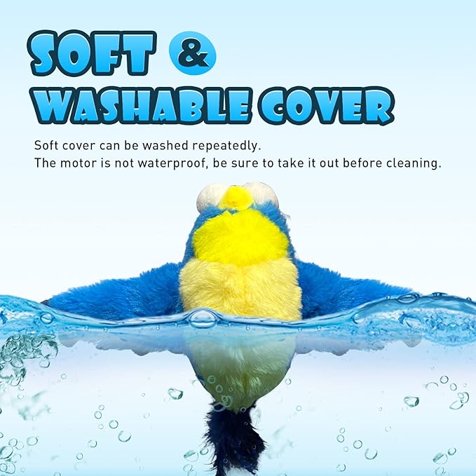 Cat Toys, Flapping Wings Blue-Bird, No Flying, Chirping Bird Interactive Catnip Toy for Kitten or Small Dogs, Touch Activated, Rechargeable