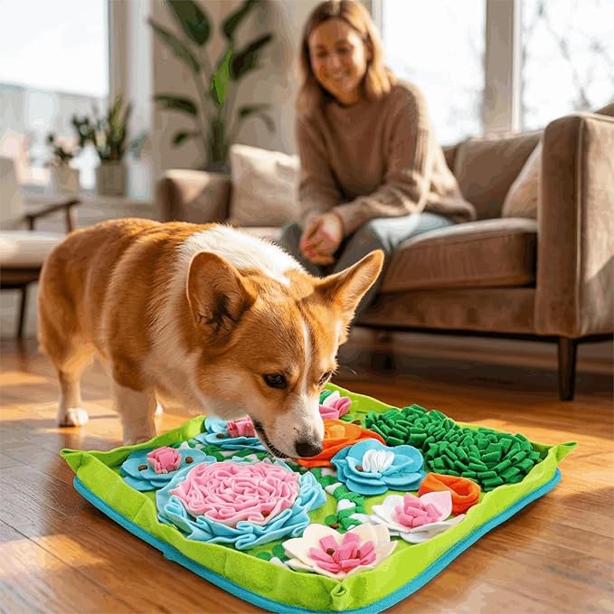 Snuffle Mat for Dogs, 19.7" Interactive Puzzle Mat with Heavy-Duty Table-Fixing Straps, Durable Dog Sniffing Mat for Slow Feeding & Enrichment, Non-Slip Foraging Mat for Large/Small Dogs.