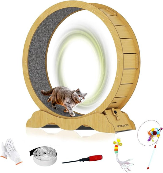 Cat Exercise Wheel 45 Inch Cat Treadmill for Indoor Cats, Running Wheel with Detachable Carpeted Runway, Cats Running Wheel Carpet Suitable for Most Pets Weight Loss and Health (Wood, L)