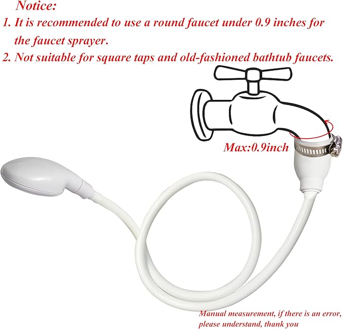 Portable Shampoo Sink Spray Hose, Faucet Attachment with Nozzle for Hair Washing, Baby & Pet Bathing, Vegetable Rinsing, White (White, 5M/16.4FT)