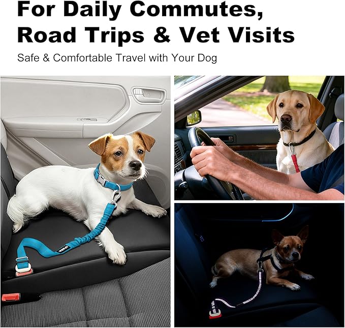 Dog Seat Belt for Car, Adjustable Dog Car Harness Seatbelt for Small Medium Large Dogs, Heavy Duty Travel Safety Restraint with Locking Aluminum Hook & Reflective Nylon Strap, Black