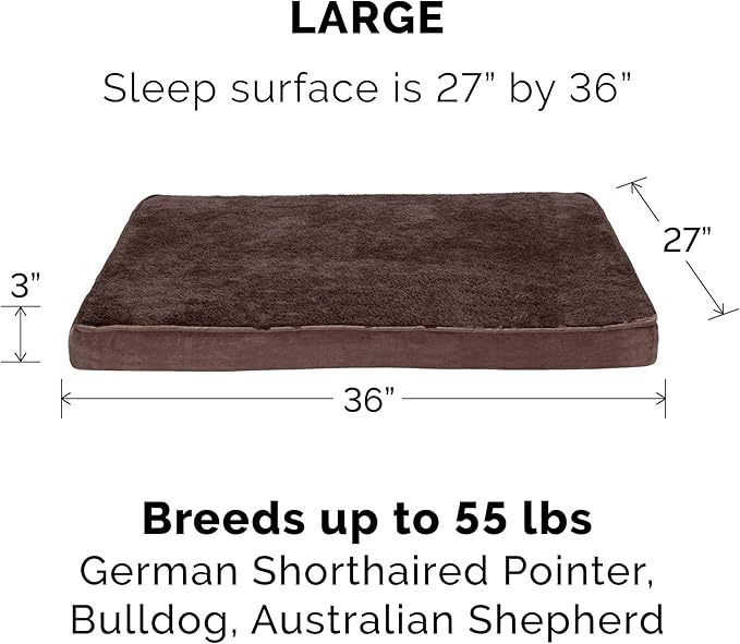 Furhaven Cooling Gel Dog Bed for Large/Medium Dogs w/ Removable Washable Cover, For Dogs Up to 55 lbs - Terry & Suede Mattress - Espresso, Large
