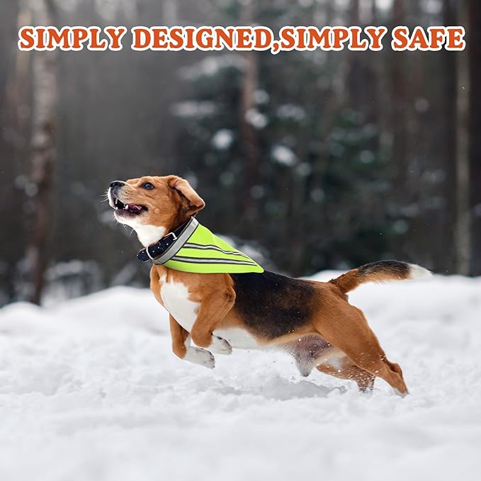 Huhumy 2 Pcs Reflective Dog Bandana with Neon Orange Green Color High Visibility Reflective Dog Scarf Safety Gear Hook and Loop Tape Triangle Bib Accessories for Hunting Walking Camping