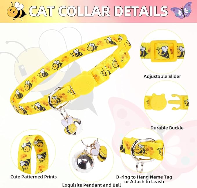 PUPTECK Cat Collar Breakaway with Bells, Kitten Collar Outfit Adjustable for Girl Boy Small Pet Puppy Bunny, Cute Costume Accessory with Safety Release Buckle (Insect)