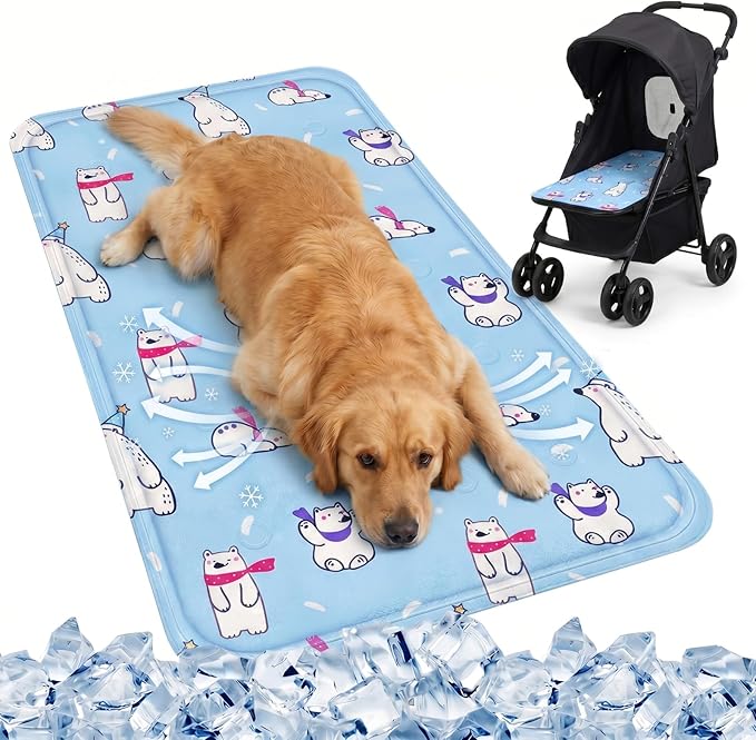 Nuanchu Dog Stroller Cooling Mat, Waterproof Gel Pet Cooling Pad for Summer, Washable Cat Sleeping Blanket, Portable Ice Gel Travel Mat for Cats, Crates, Car Seat(23.62 x 35.43 Inches,Colorful Bear)